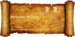 Mateas Milla névjegykártya
